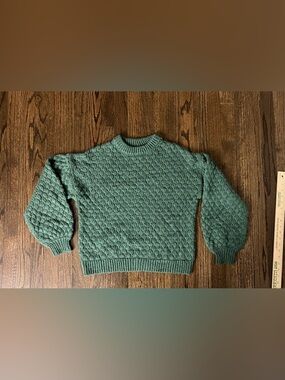 a new day Green Textured Crewneck Sweater with Balloon Sleeves